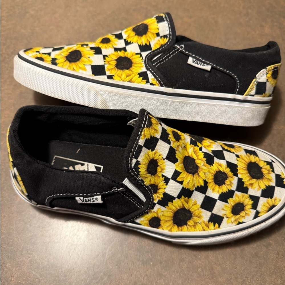 Vans Black and White Sunflower Slip-Ons - Picture 2 of 6